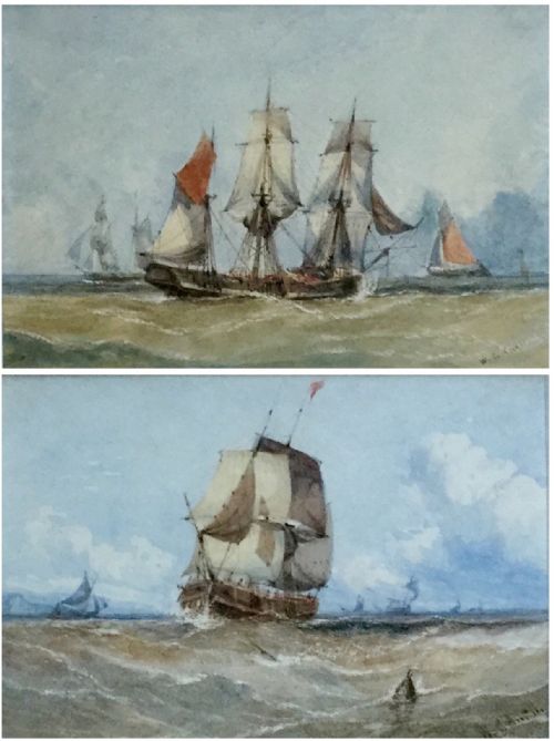 pair of marine watercolours william calcott knell - CATEGORY: ANTIQUE ART - DATED 19TH CENTURY