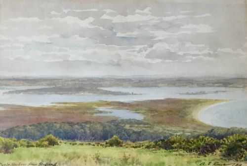 arthur edgar rowe watercolour poole harbour from studland - CATEGORY: ANTIQUE ART - DATED 1910