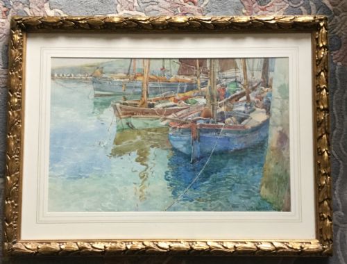 LILLIAN RUSSELL BELL WATERCOLOUR FISHING BOATS IN PEEL HARBOUR ISLE OF MAN - ADDITIONAL PHOTO 1