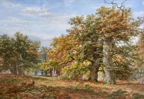 james walsham baldock watercolour sherwood forest - CATEGORY: ANTIQUE ART - DATED 1880
