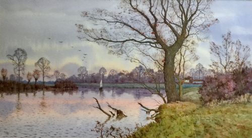 ARTHUR ANDERSON FRASER WATERCOLOUR WINTER LANDSCAPE IN THE FENS