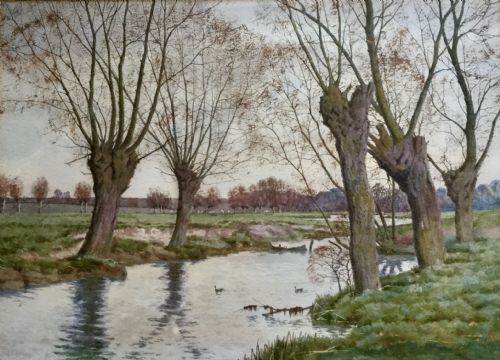 arthur anderson fraser watercolour fenland river landscape - CATEGORY: ANTIQUE ART - DATED 1890