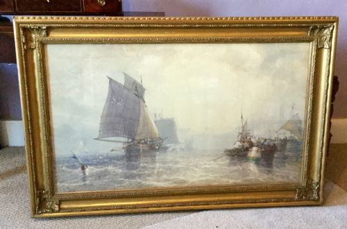 WILLIAM ROXBY BEVERLY WATERCOLOUR FISHING BOATS GOING BEFORE THE WINDEARLY MORNING - ADDITIONAL PHOTO 1