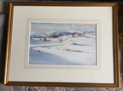 ARHUR REGINALD SMITH WATERCOLOUR SNOWY WINTER LANDSCAPE IN THE YORKSHIRE DALES WITH A FARMER AND HIS DOG IN THE FOREGROUND - ADDITIONAL PHOTO 1