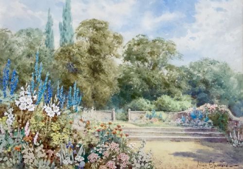 lilian stannard watercolour the walled garden - CATEGORY: ANTIQUE ART - DATED 1920
