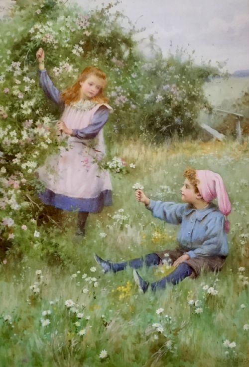 william affleck watercolour sweet summer - CATEGORY: ANTIQUE ART - DATED 1900