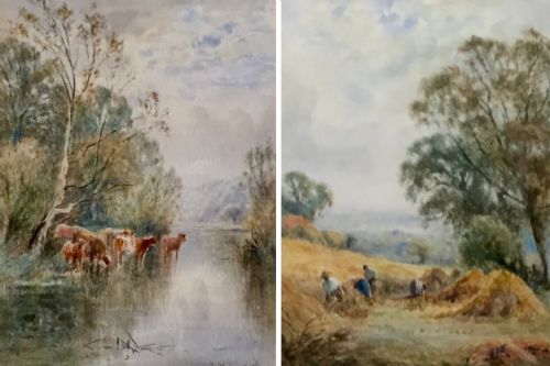 henry jkinnaird pair watercolours on the arun sussex and a sussex cornfield - CATEGORY: ANTIQUE ART - DATED 1900