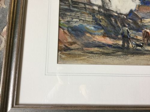 ROWLAND HENRY HILL WATERCOLOUR A FARMER AND HIS DOG HERDING CATTLE - ADDITIONAL PHOTO 2