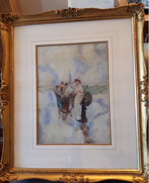 DAVID WOODLOCK WATERCOLOUR THE MUSSEL GATHERERS WITH NEW BRIGHTON TOWER IN THE BACKGROUND - ADDITIONAL PHOTO 1