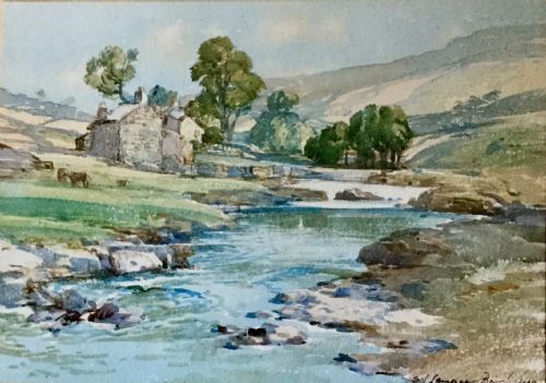 samuel john lamorna birch watercolour spring on the higher waters of wharfedale north yorkshire - CATEGORY: ANTIQUE ART - DATED 1950