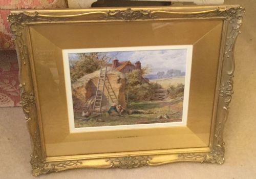WILLIAM STEPHEN COLEMAN WATERCOLOUR CHILDREN RESTING BY A RICK - ADDITIONAL PHOTO 1