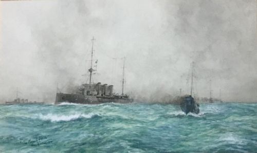 william minshall birchall watercolour the mosquito flotilla - CATEGORY: ANTIQUE ART - DATED 1910