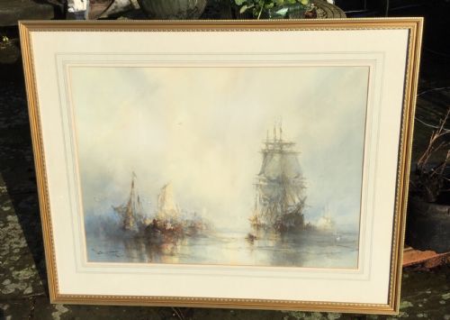 FRANK WASLEY WATERCOLOUR SHIPPING SCENE - ADDITIONAL PHOTO 1