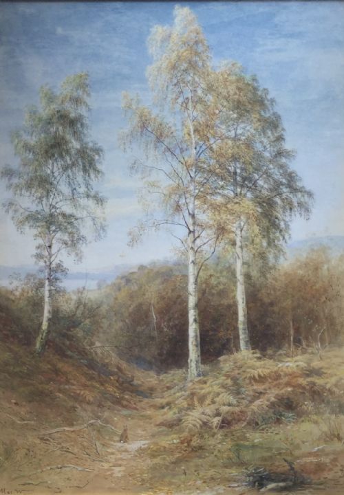 john macwhirter watercolour scottish lakeland landscape with silver birches - CATEGORY: ANTIQUE ART - DATED 19TH CENTURY