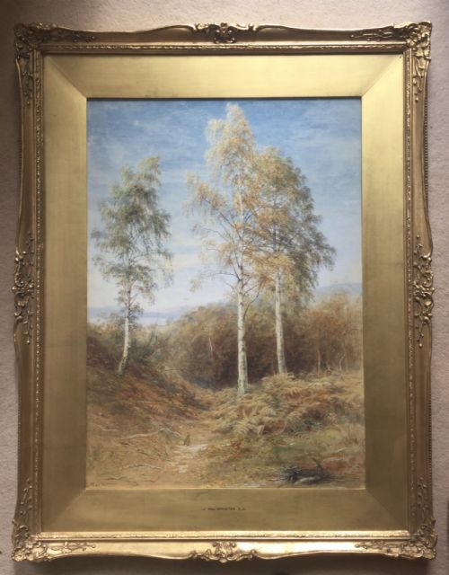 JOHN MACWHIRTER WATERCOLOUR SCOTTISH LAKELAND LANDSCAPE WITH SILVER BIRCHES - ADDITIONAL PHOTO 1