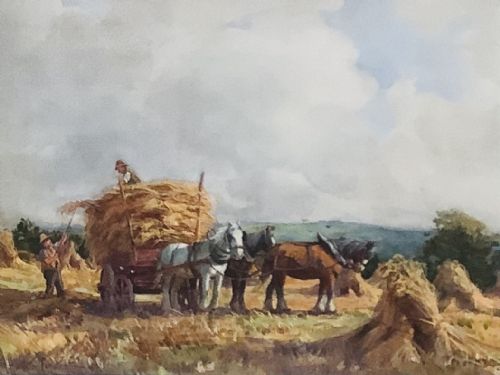 george hamilton constantine watercolour harvest time - CATEGORY: ANTIQUE ART - DATED 1930