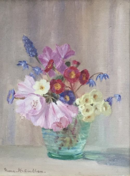 Norah H. Cullen Oil Painting ‘ Spring Flowers in a Glass Vase’