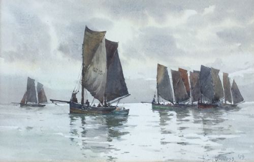 harry wanless watercolour fishing boats under a cloudy sky - CATEGORY: ANTIQUE ART - DATED 1900