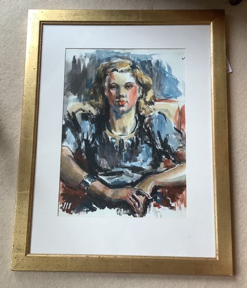 DOROTHY KING WATERCOLOUR ART DECO PORTRAIT OF A YOUNG WOMAN - ADDITIONAL PHOTO 1