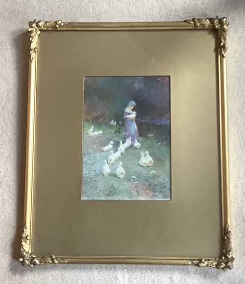 THOMAS MACKAY WATERCOLOUR THE GOOSE GIRL - ADDITIONAL PHOTO 1