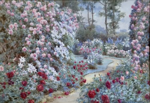 beatrice parsons watercolour a summer garden - CATEGORY: ANTIQUE ART - DATED 1930