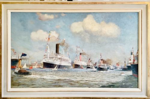 JAMES SCRIMGEOUR MANN OIL PAINTING FLOTILLA INCLUDING WHITE STAR LINE ON THE RIVER MERSEY LIVERPOOL - ADDITIONAL PHOTO 1