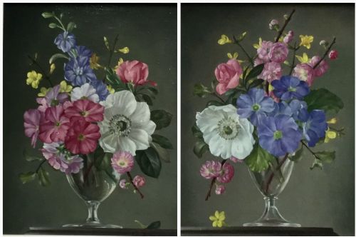james noble pair oil paintings spring flowers in a glass vase and companion - CATEGORY: ANTIQUE ART - DATED 1960