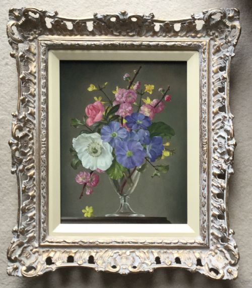 JAMES NOBLE PAIR OIL PAINTINGS SPRING FLOWERS IN A GLASS VASE AND COMPANION - ADDITIONAL PHOTO 4