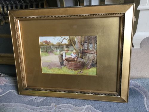 CHARLES EDWARD WILSON WATERCOLOUR SAILING THE TOY BOAT - ADDITIONAL PHOTO 1