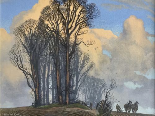 michael reilly gouache painting ploughingautumn - CATEGORY: ANTIQUE ART - DATED 1930