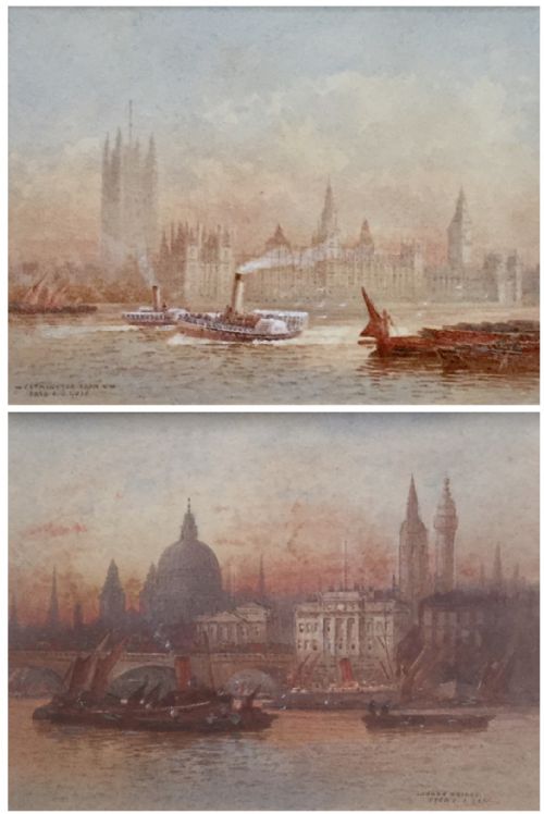 frederick ejgoff pair watercolours westminster from the south west and london bridge - CATEGORY: ANTIQUE ART - DATED VICTORIAN