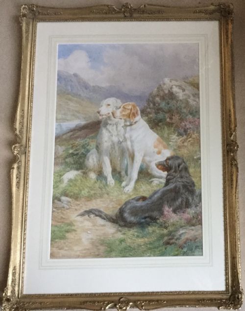 BASIL BRADLEY WATERCOLOUR ENGLISH IRISH AND SCOTTISH SETTERS ON THE ALERT - ADDITIONAL PHOTO 1