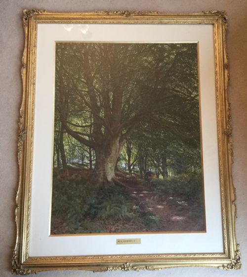 BONOMI EDWARD WARREN WATERCOLOUR WOODLAND PATH WITH GAMEKEEPER AND DOG - ADDITIONAL PHOTO 1