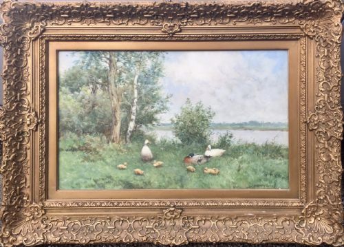 DAVID ADOLPH CONSTANT ARTZ WATERCOLOUR DUCKS AND DUCKLINGS IN A RIVER LANDSCAPE - ADDITIONAL PHOTO 1
