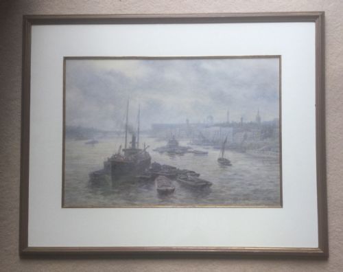 WALTER DUNCAN WATERCOLOUR THE RIVER THAMES WITH THE CITY OF LONDON INCLUDING ST PAULS CATHEDRAL - ADDITIONAL PHOTO 1