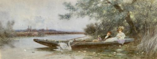 thomas james lloyd watercolour a summers day on the river - CATEGORY: ANTIQUE ART - DATED EDWARDIAN