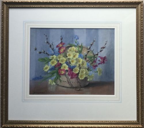 EDITH ALICE ANDREWS WATERCOLOUR PRIMROSESGRAPE HYACINTHSAND OTHER SPRING FLOWERS IN A BOWL - ADDITIONAL PHOTO 1