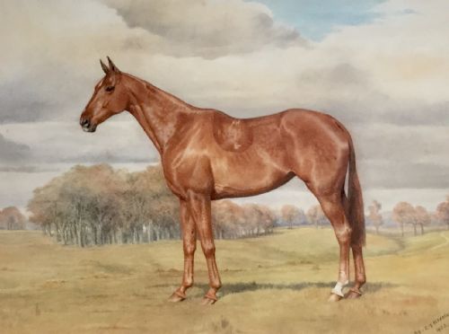 alderson sisters watercolour racehorse in a wooded landscape - CATEGORY: ANTIQUE ART - DATED 1930
