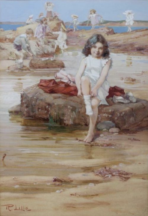 robert lillie watercolour her toilet - CATEGORY: ANTIQUE ART - DATED 1900