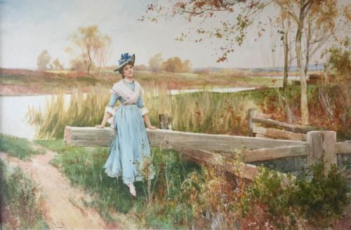 alfred glendening junior watercolour at the lock gate - CATEGORY: ANTIQUE ART - DATED VICTORIAN