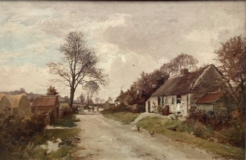 WILLIAM GREAVES OIL PAINTING RURAL LANDSCAPE WITH FIGURESCATTLE DUCKS AND HENS - ADDITIONAL PHOTO 1