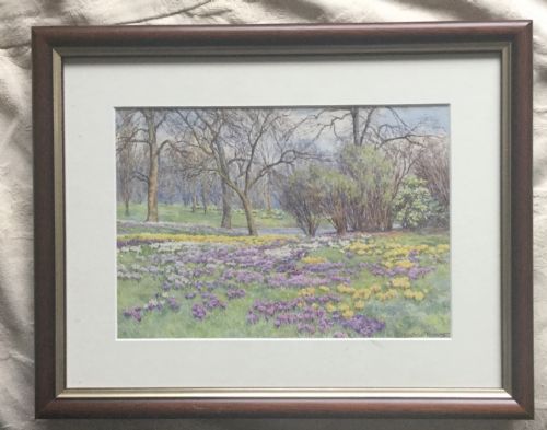 BEATRICE PARSONS WATERCOLOUR SPRINGTIME CROCUSES IN ST JAMES PARK LONDON - ADDITIONAL PHOTO 1
