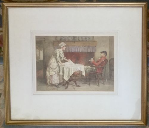 GEORGE GOODWIN KILBURNE WATERCOLOUR SETTING THE HUNT SUPPER - ADDITIONAL PHOTO 1