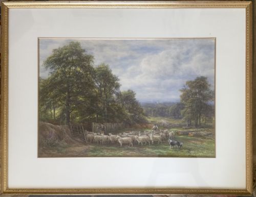 EDMUND GEORGE WARREN WATERCOLOUR HERDING SHEEP IN AN EXTENSIVE LANDSCAPE - ADDITIONAL PHOTO 1