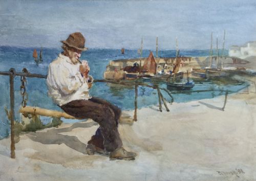 tom clough watercolour the old fisherman - CATEGORY: ANTIQUE ART - DATED 19TH CENTURY