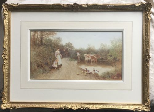 THOMAS JAMES LLOYD WATERCOLOUR RURAL LANDSCAPE WITH DUCKS AND COWS BY A POND - ADDITIONAL PHOTO 1
