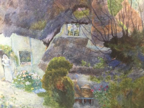 DAVID WOODLOCK WATERCOLOUR PICKING FLOWERS AT SUNSET IN A COTTAGE GARDEN - ADDITIONAL PHOTO 3