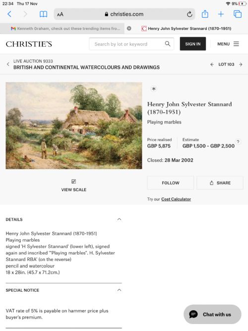 HENRY JOHN SYLVESTER STANNARD WATERCOLOUR PLAYING MARBLES - ADDITIONAL PHOTO 2