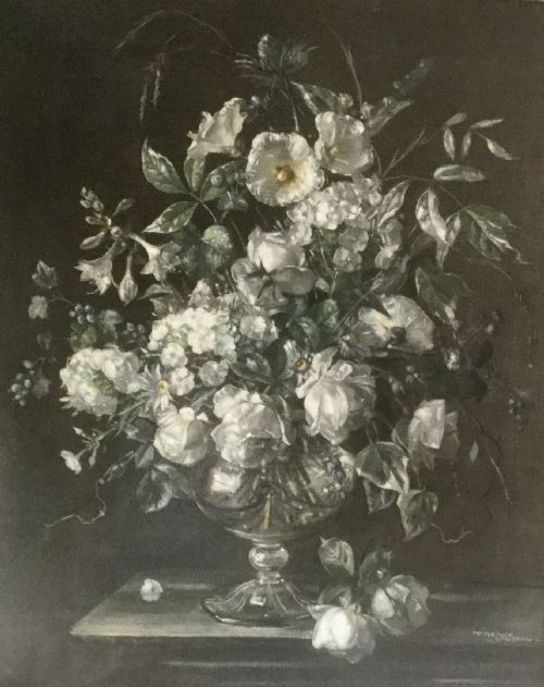 terence loudon oil painting vase of white summer flowers - CATEGORY: ANTIQUE ART - DATED 1940