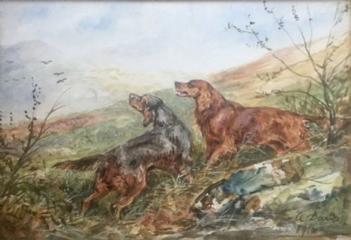 ARTHUR ALFRED DAVIS PAIR WATERCOLOURS WORKING SETTER DOGS - ADDITIONAL PHOTO 1
